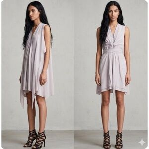 AllSaints Silk Versatile Zip Front Raw Trim Hemline Champagne Sleeveless Dress 4